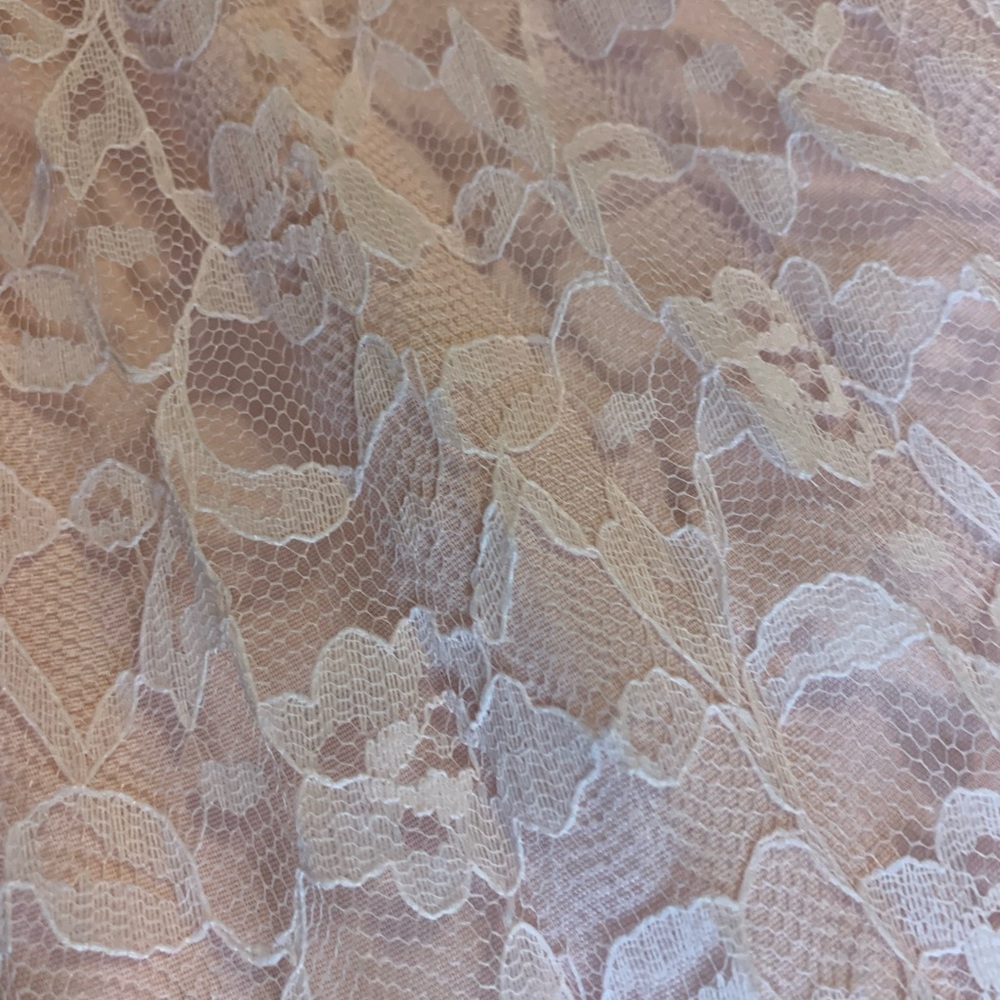 Vintage 70's Beautiful Pale Pink Pleated Lace Dress Ribbon Straps Cottage Core - Picture 7 of 10